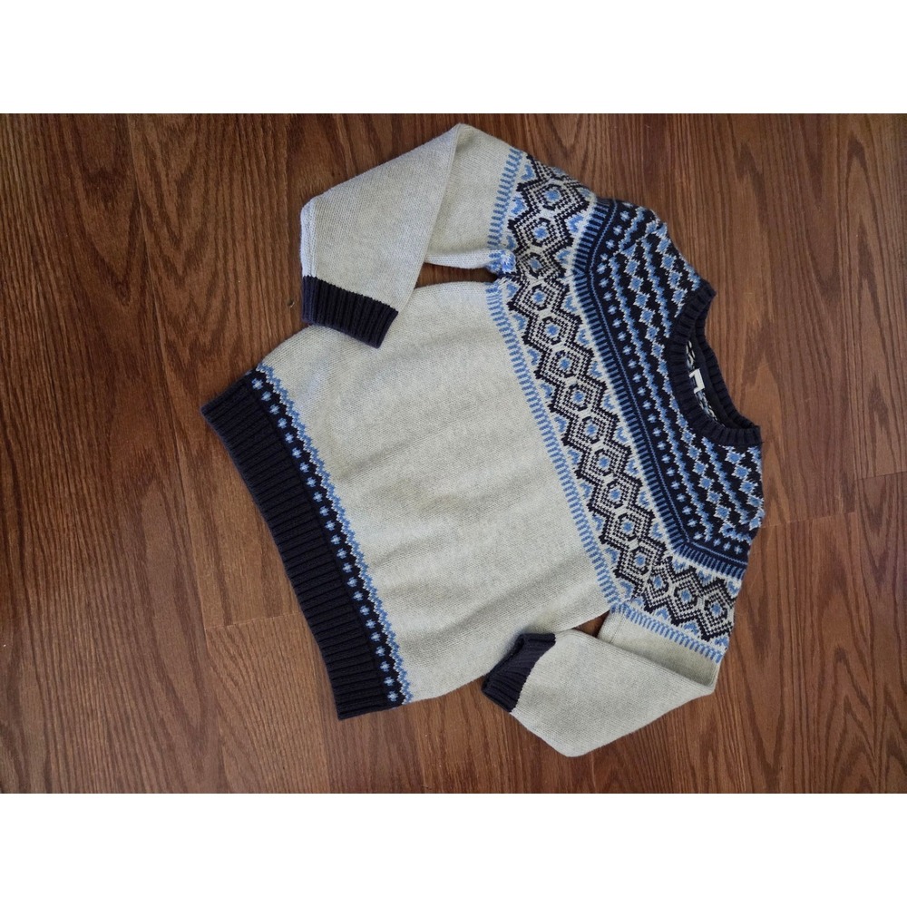 Janie and Jack Boys Fair Isle Cotton Knit Pullover Sweater Navy Blue Grey Size 5